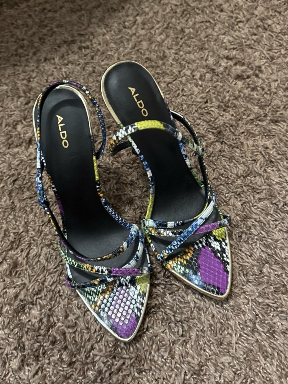 ALDO Multicolor Snakeskin Pointed Strap Heels